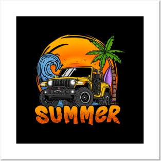 Jeep Wrangler Summer Holiday - Yellow Posters and Art